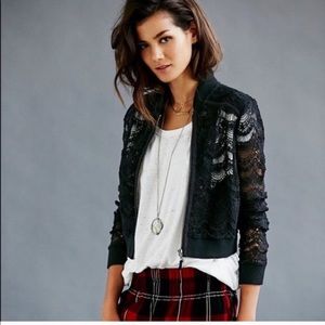 Free People lace crochet zip up bomber jacket